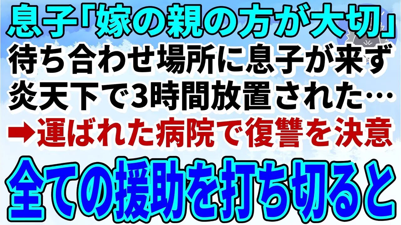 【スカッとする話】息子「嫁の親の方が大切」待ち合わせ場所に息子が来ず炎天下で3時間放置された…復讐を誓い全ての援助を打ち切った結果【朗読】【修羅場】