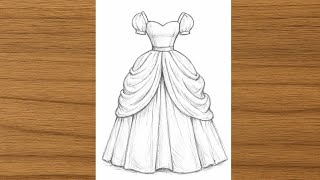 Elegant Princess Dress Pencil Sketch | Beautiful Fashion Drawing screenshot 5