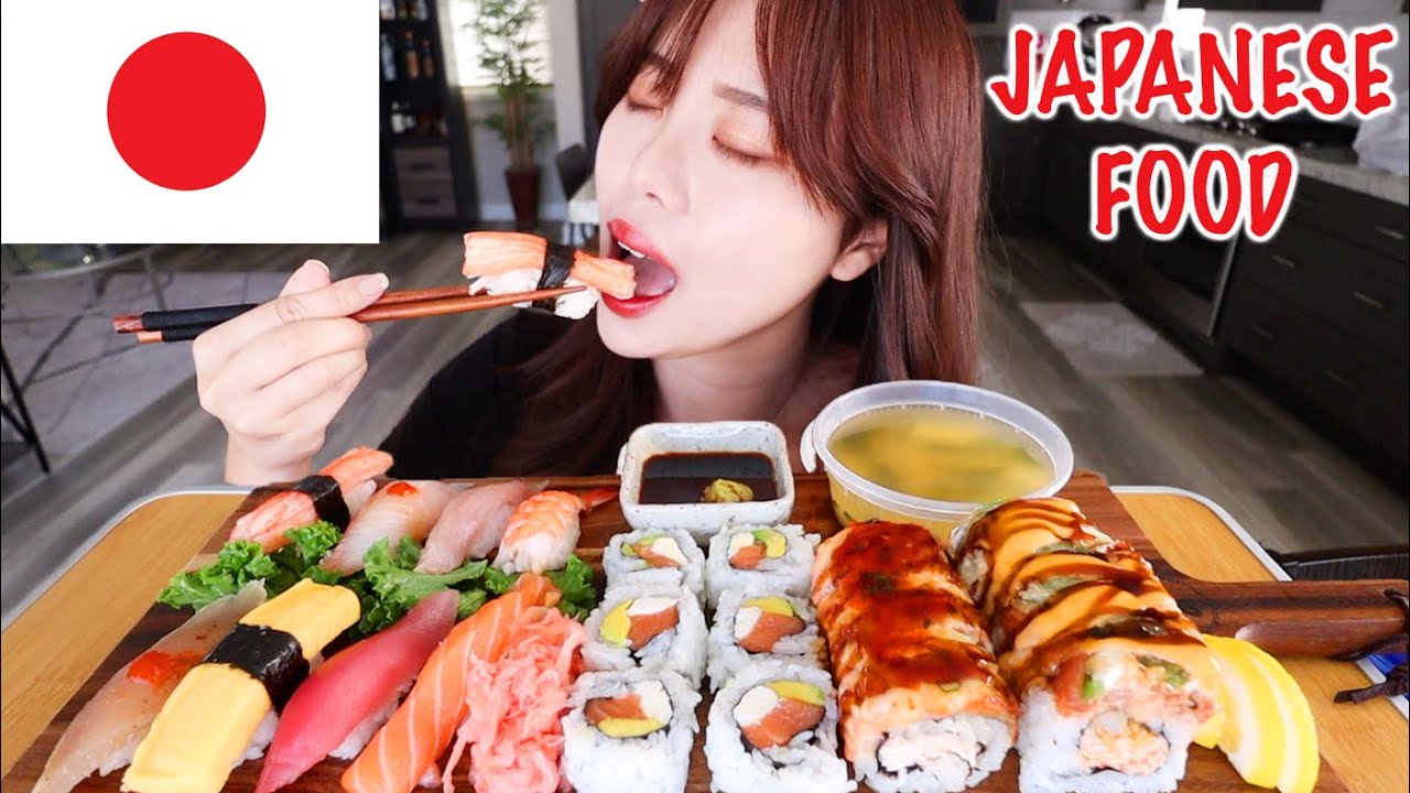 SUSHI MUKBANG 먹방 Salmon Nigiri, Tuna, Yellowtail, Albacore, Tamago, Crab, Baked Sushi, JAPANESE FOOD