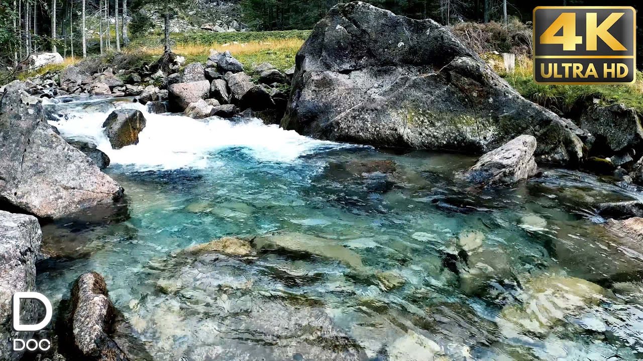 River Flowing in Mountain Relaxing Music ♫ with  Peaceful  Sound Nature - 4K UHD