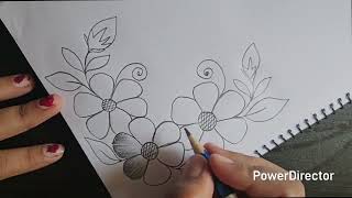 Easy Flowers Drawing For Project Work || Border Design For School Project || Pencil Shading #design 