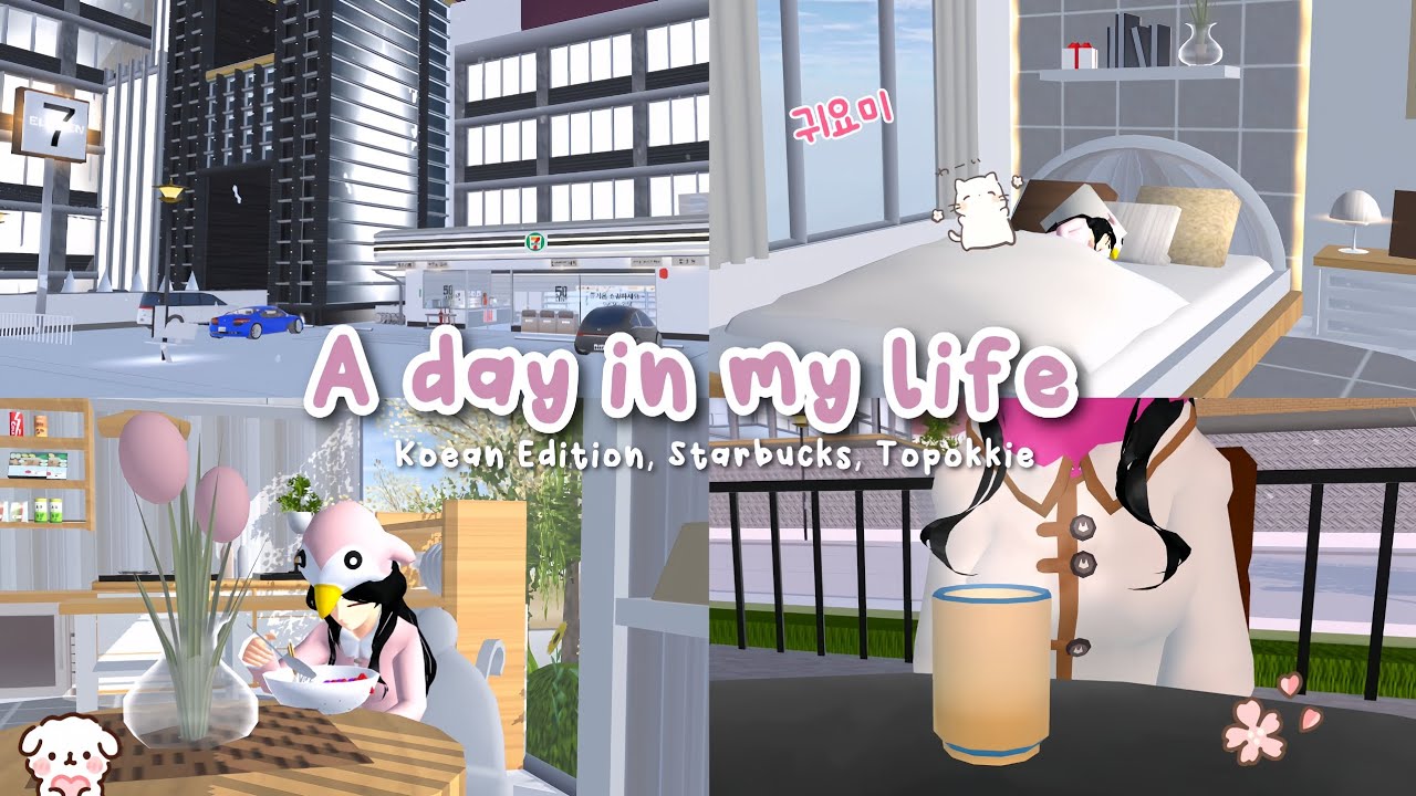 A day in my life 🌸 Korean Edition, Starbucks, Topokkie • Sakura School Simulator 