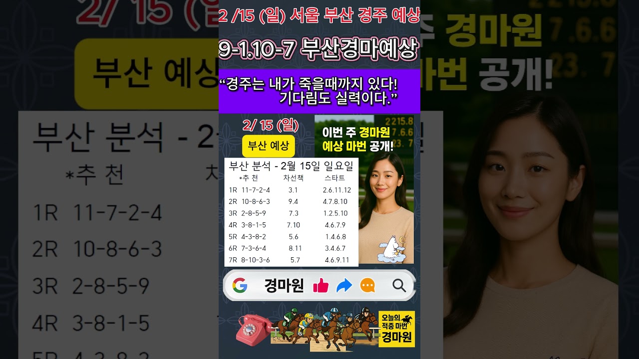 2/15 일요일 "경마 원 서울 부산 경마 예상  새해 복 많이 받으세요!"