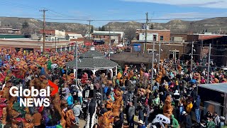 Thousands gather in dino costumes in Drumheller to set world record