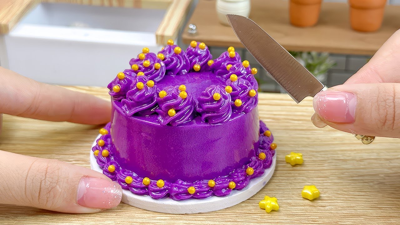 Satisfying Miniature UBE Cake 💜 Perfect Buttercream Sprinkles Purple