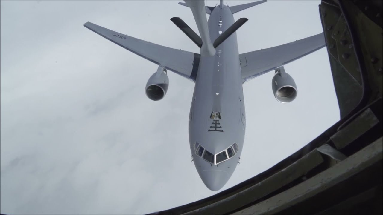 USAF Reserve KC-46 Pegasus refueling by a KC-135 Stratotanker