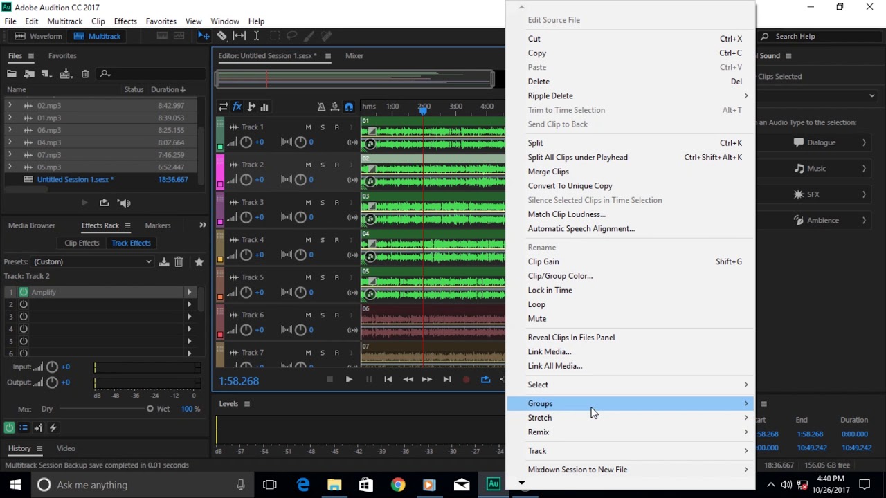 Audition 72 How to Make Group of Clips and Tracks in Multi Track ...