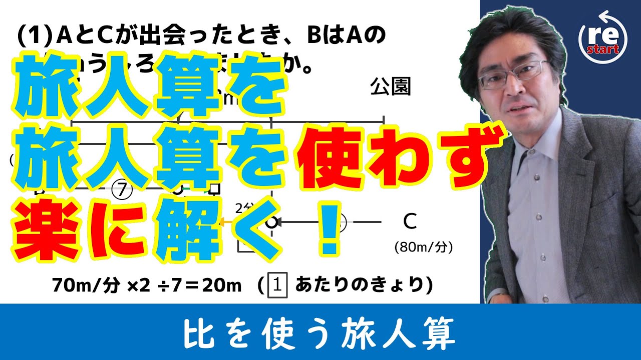 【中学受験・SPI・公務員試験対策】旅人算は比を使うとはやく解ける！（速さと比2 基本編)