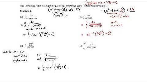 6 10 Integrating Functions using long division, completing the square, and inverse trig Ex 2