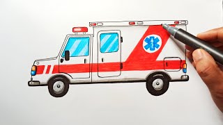 How to draw an Ambulance - Ambulance Drawing tutorial - easy drawing Vehicle Drawing for kids