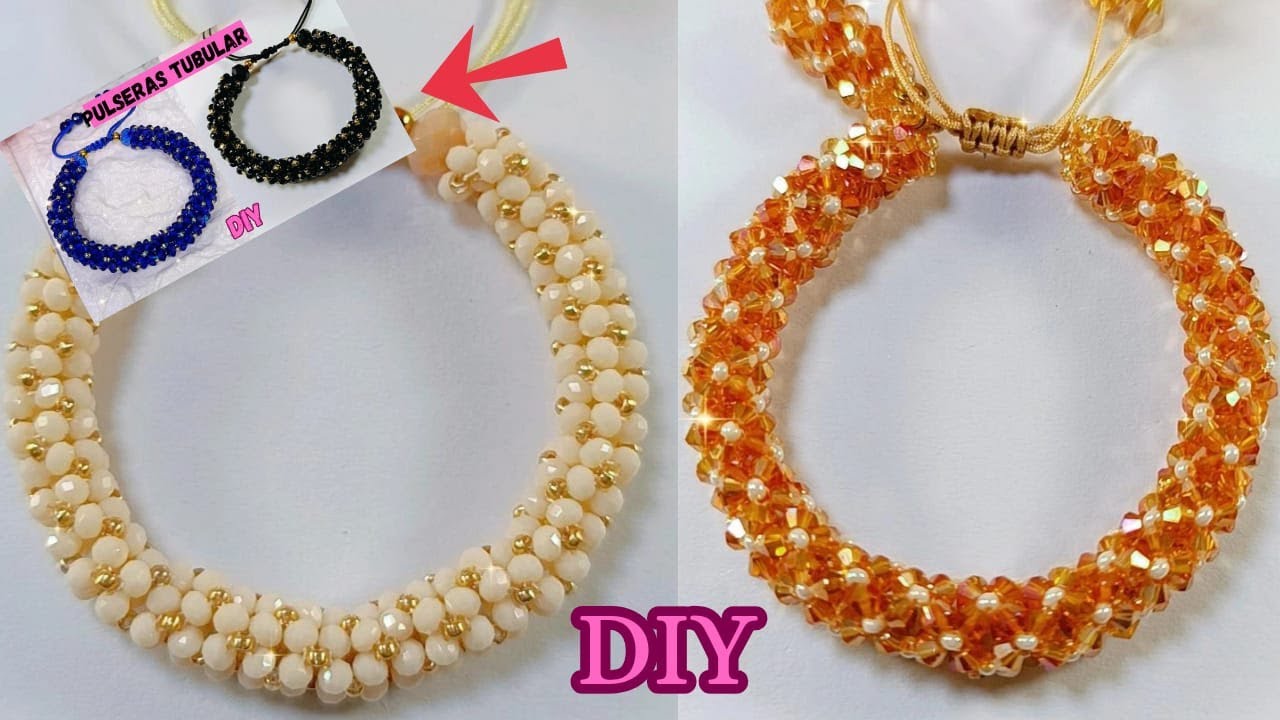 Pulsera TUBULAR con CRISTALES y MOSTACILLAS, paso a paso