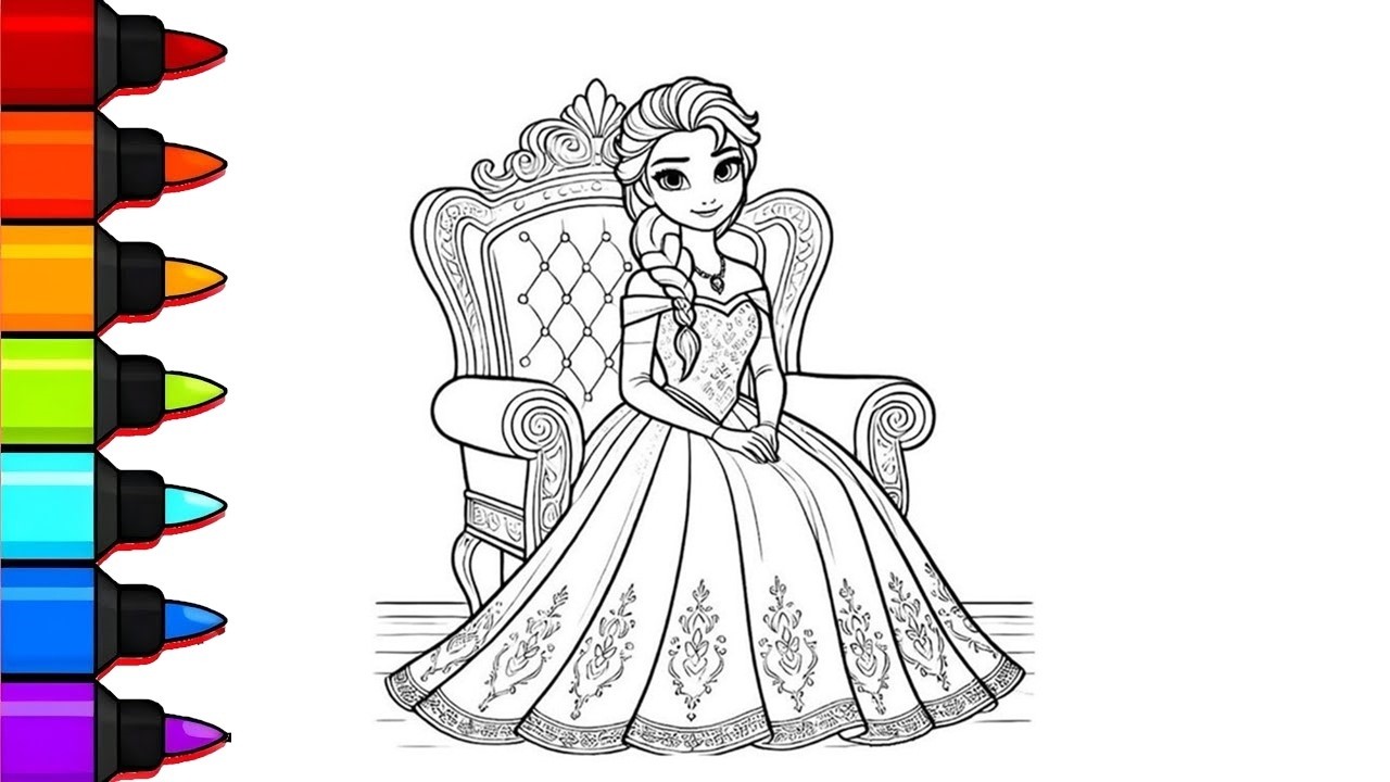 How To Draw Elsa Sitting On The Chair, Drawing, Panting And Coloring For Kids And Toddlers |