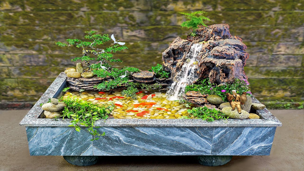 Amazing rock mountain aquarium from cement | Paludarium aquarium