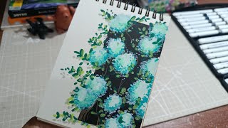 How to Coloring Hydrangea Flower with Acrylic Marker