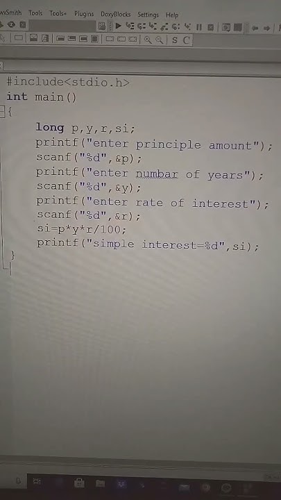 c program in code block ( find the simple interest) - YouTube
