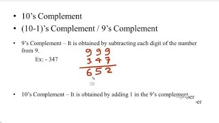 Full 9's complement & 10's complement  decimal numbers in digital Electronics Update