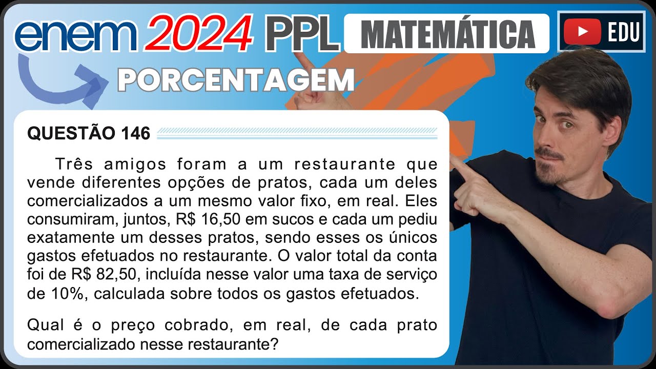 [ENEM 2024 PPL] 146 📘 PORCENTAGEM Três amigos foram a um restaurante que vende diferentes opções de
