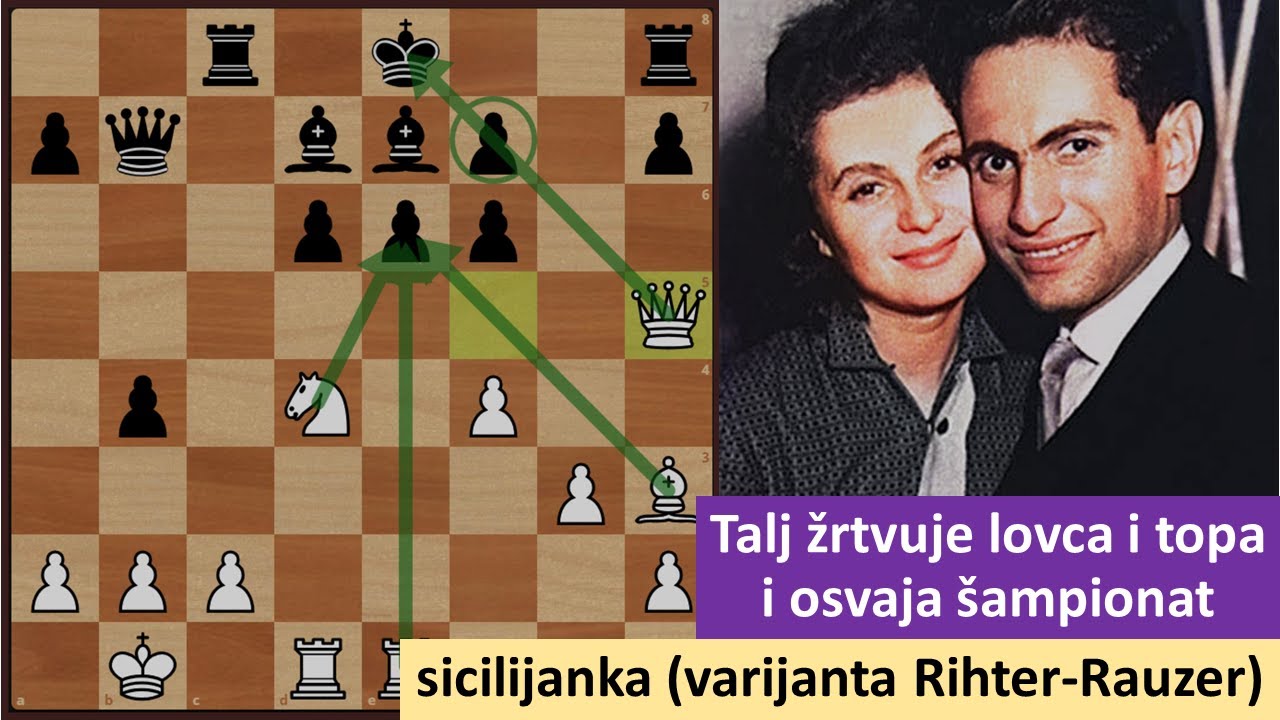 Talj žrtvuje lovca i topa i osvaja šampionat - sicilijanska odbrana (varijanta Rihter-Rauzer)