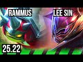 RAMMUS vs LEE SIN (JGL) | Godlike | KR Master | 25.22