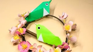 うぐいすと梅の花簡単折り紙 音声で解説 Youtube