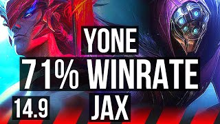 YONE vs JAX (TOP) | 71% winrate, 9 solo kills | TR Diamond | 14.9
