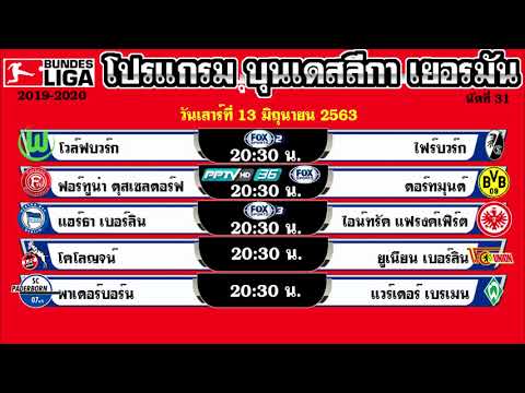 ตารางบอลวันนี้ โปรแกรมบุนเดสลีก้า วันที่ 12-13-14 มิถุนายน 2563 2020 Bundesliga เยอรมันนัf 31 ล่าสุด