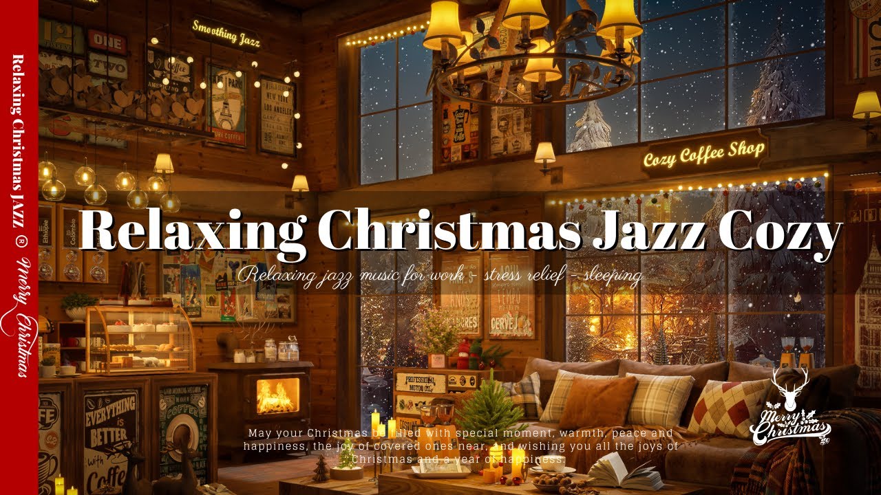Relaxing Christmas Jazz Music ☕ 4k Cozy Coffee Shop Relaxing Christmas