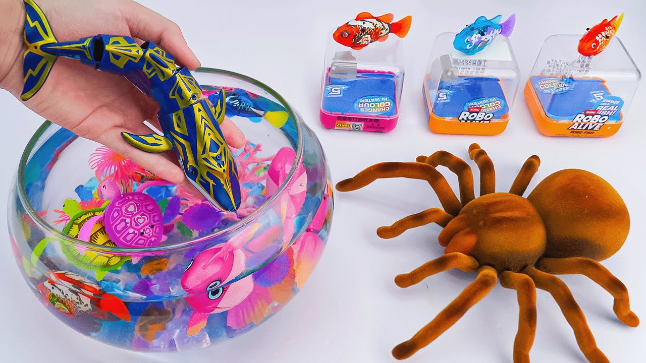 [💦Toy ASMR💦] ZURU Robo Alive Shark & Robo Fish Aquarium | Tarantula & Color Changing Toys Unboxing