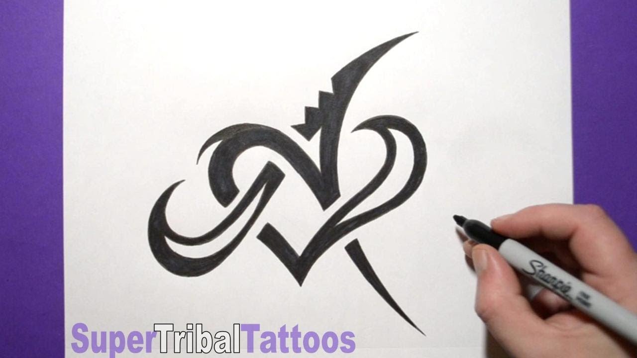 How to Draw a Tribal Letter A and Heart Combined Design - YouTube