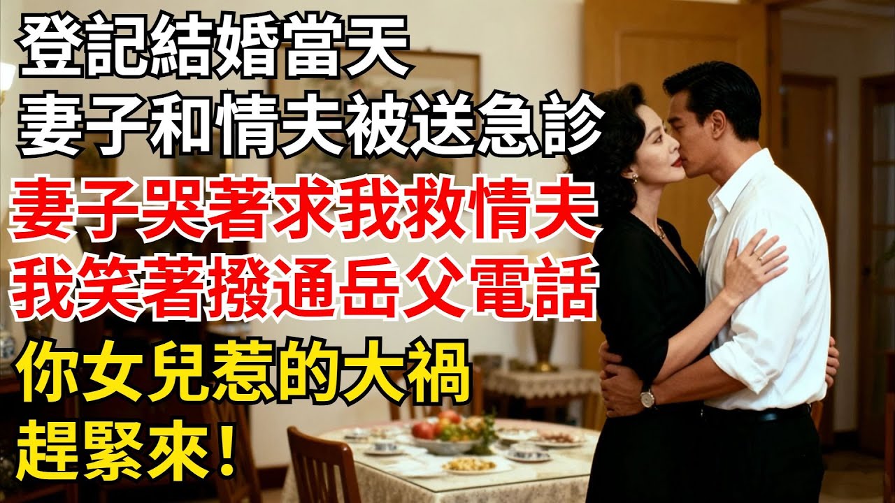 登記結婚當天，妻子和情夫被送進急診，哭著求我救他，我笑著撥通嶽父電話：妳女兒惹的大禍，趕緊來！她臉色慘白【夜半心聲】#男頻小說#都市#故事#小說#爽文