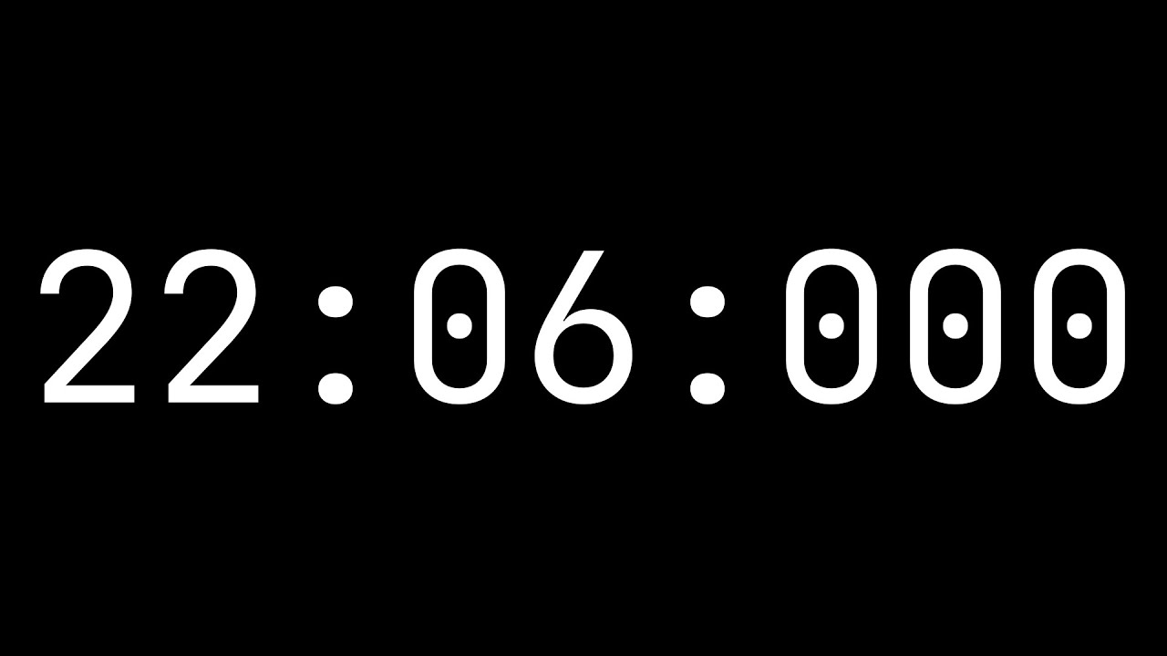 Countdown timer 22 minutes, 6 seconds [22:06:000] - White on black with ...