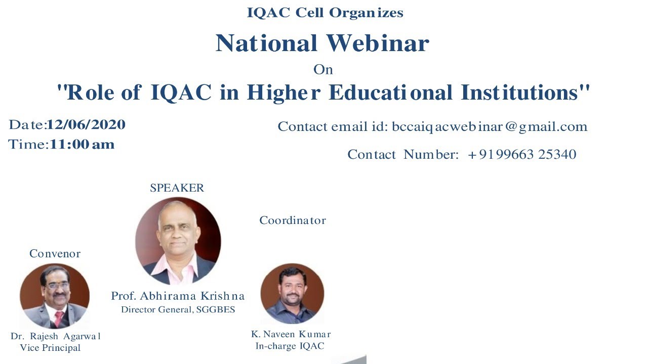 National Webinar On Role of IQAC in Higher Educational Institutions ...