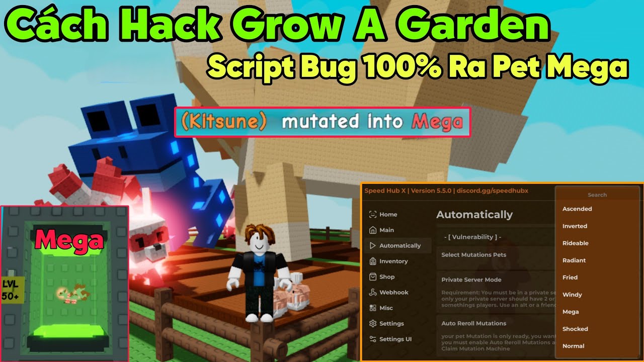 Cách hack grow a garden script Bug mutation 100% ra pet Mega, Rainbow, Ascended cực đơn giản