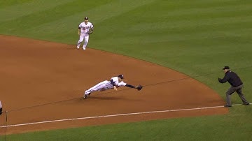 BAL@MIN: Mauer makes great diving catch at first