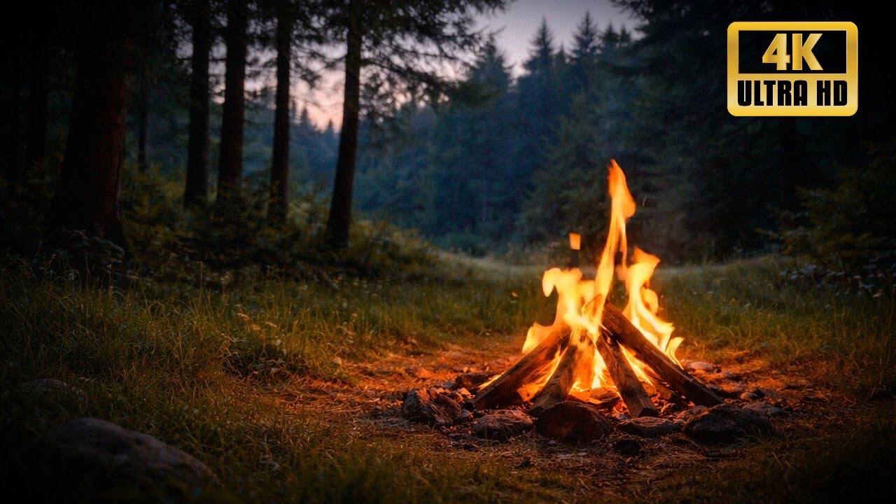 Ambient Forest Campfire 🔥 Real-Time Fire | Nature Screensaver