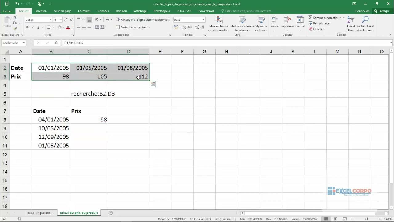 Simulateur Calcul Révision De Prix Marché Public Excel Fonction DATE d'Excel 01: Calculer le prix d'un produit qui change avec le  temps - YouTube