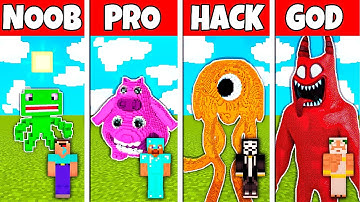 Minecraft Battle NOOB vs PRO vs HACKER vs GOD GARTEN OF BANBAN 3 STATUE BUILD CHALLENGE in Minecraft