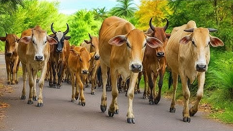 Kerumunan sapi beramai ramai Pulang menuju kandang, Suara Sapi Moo, Sapi Lucu bersama penggembala