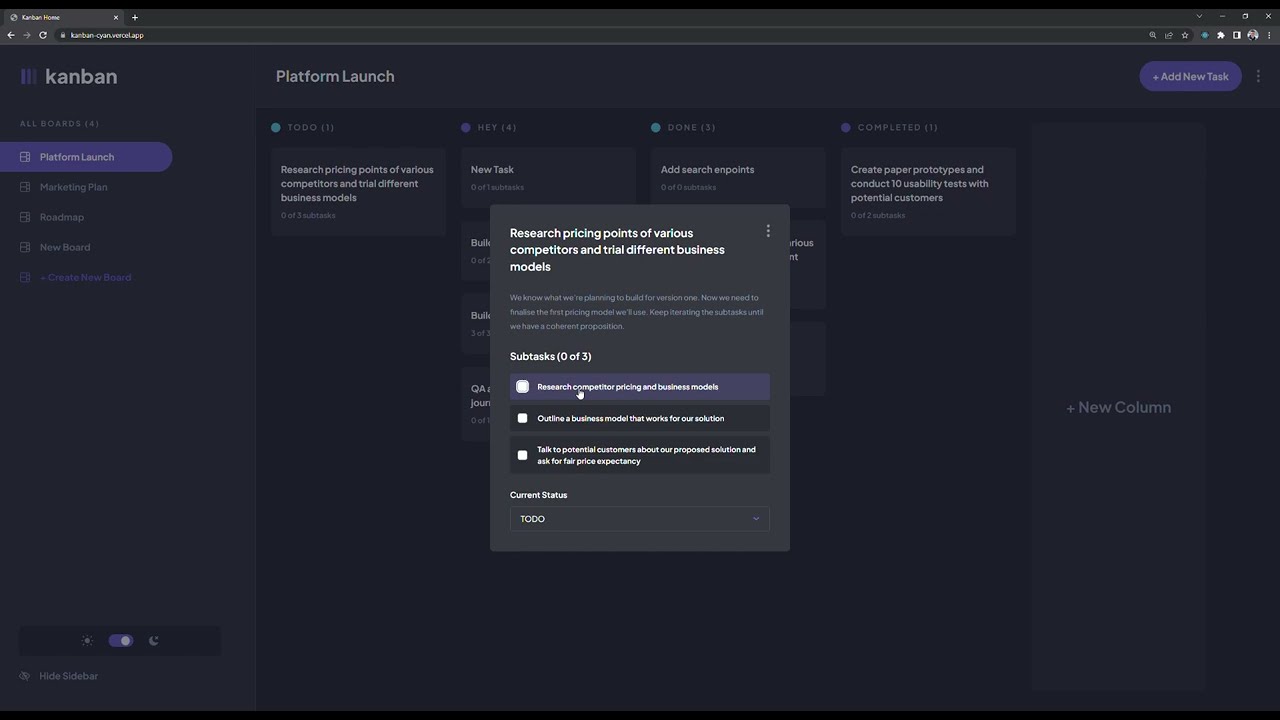 Présentation Kanban Board  (Next.js / Typescript / Tailwind / Prisma & MongoDB)