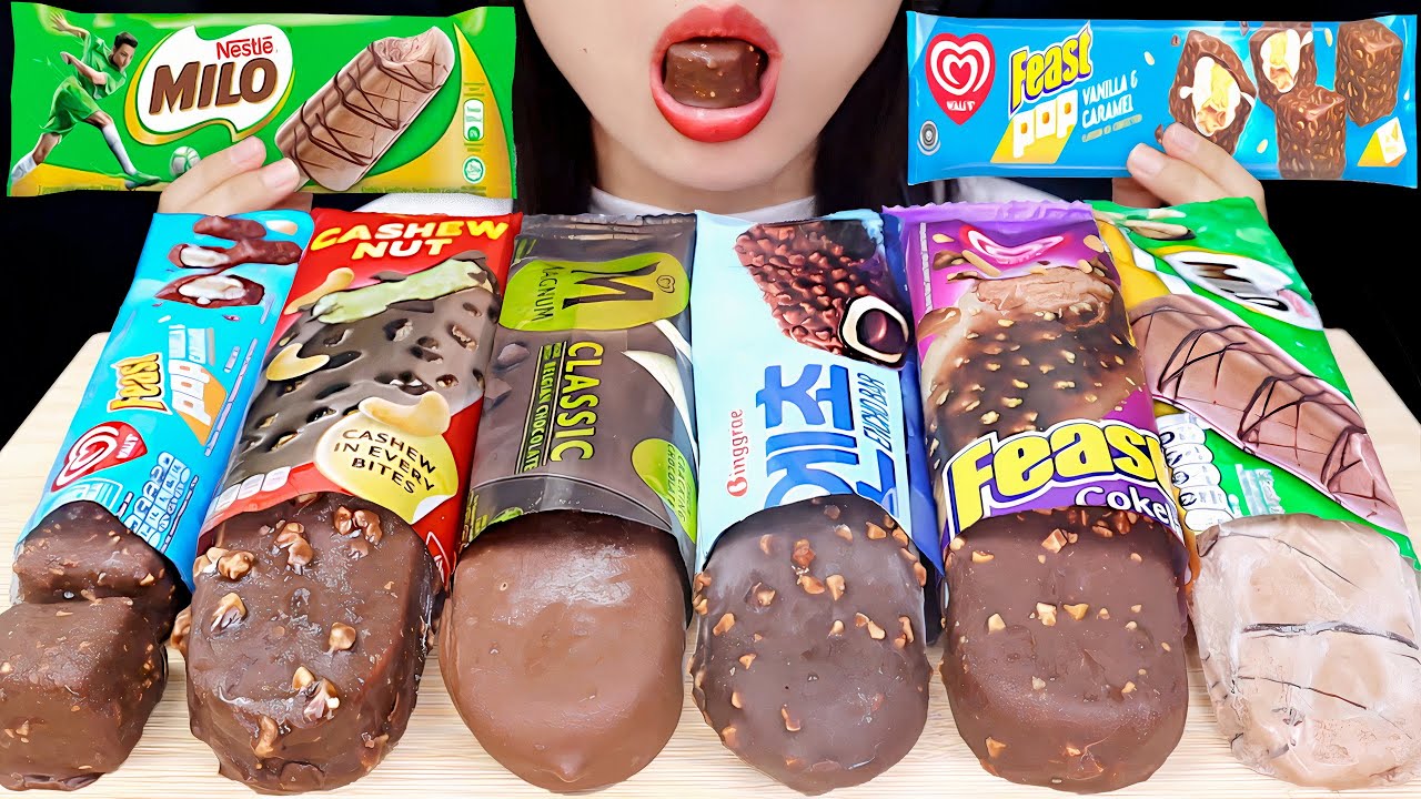ASMR MAGNUM MILO CHOCOLATE ICE CREAM 🍫 MAGNUM CLASSIC, WALL'S FEAST POP, NESTLE MILO STICK, CAMPINA