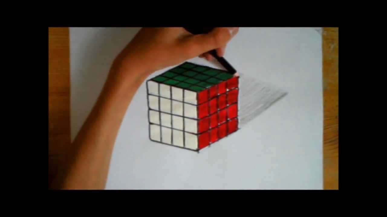 Drawing and coloring Rubiks Cube 3d  illusion Dessin  Cube 