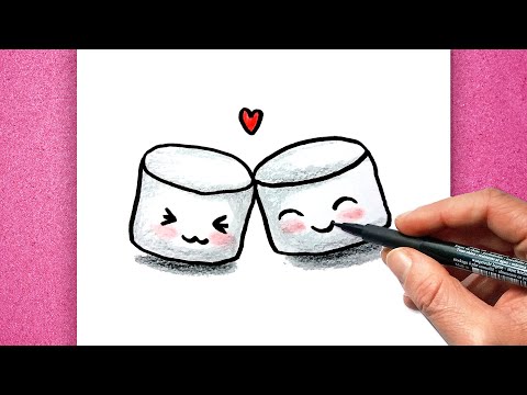 איך לצייר מרשמלו חמוד וקל 💖 ציור קוואי פשוט ביותר! 2020 How to Draw Cartoon Marshmallow Cute & Easy
