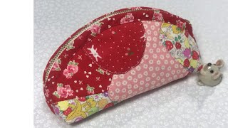 ハギレ活用💕大きな丸で作るクレイジーキルトのポーチ⭐️Use scrap fabric💕Crazy quilt pouch made from large circles