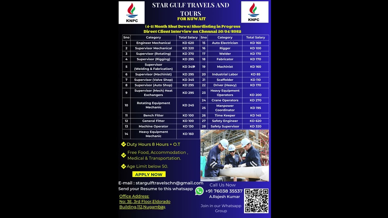 KNPC KUWAIT SHUT DOWN INTERVIEW IN CHENNAI ON 30/04/2025