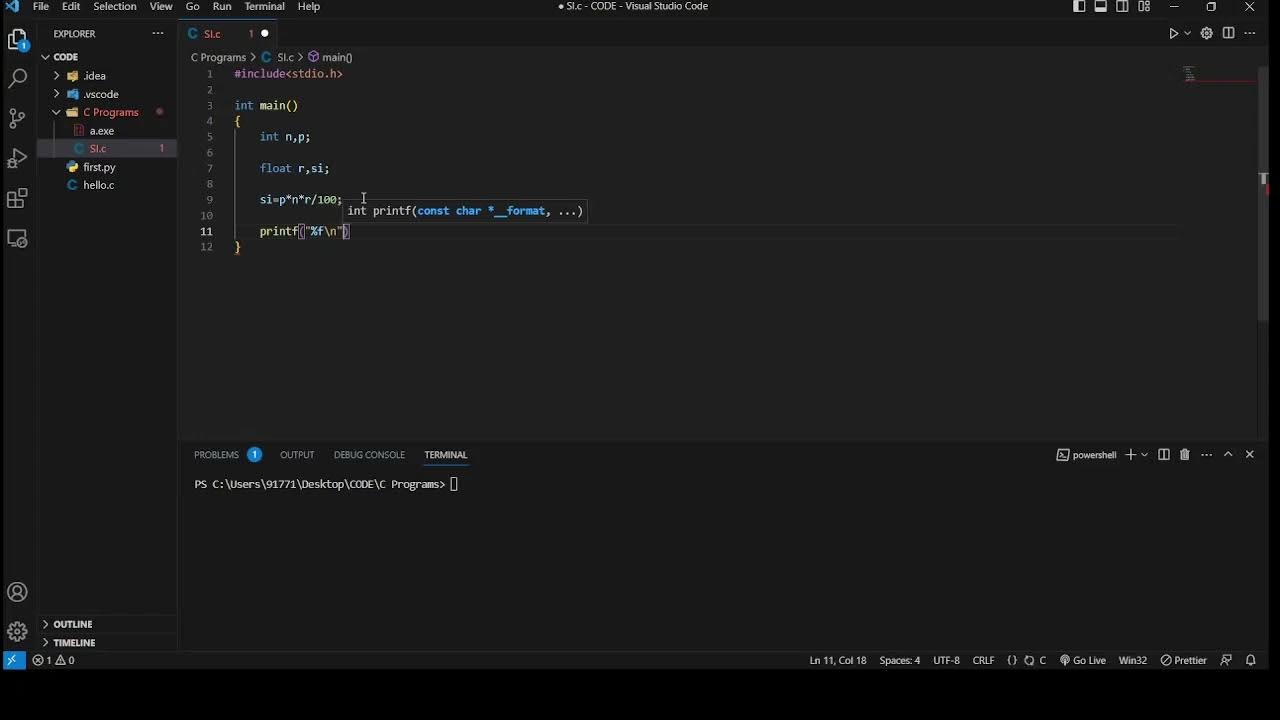 C Program to calculate Simple Interest - YouTube