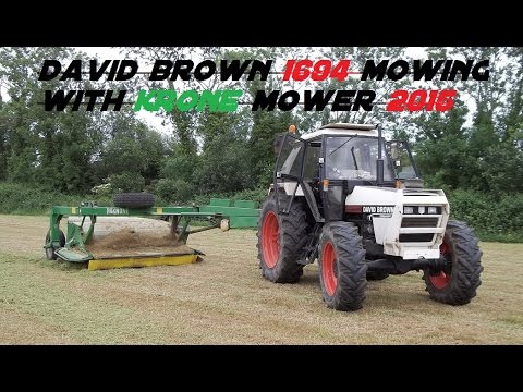 David Brown 1694 tractor mowing with krone mower 2015 - YouTube