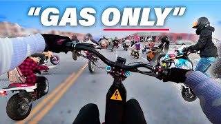 Electric Bike VS. Gas Motorcycles! Crashing an “All Gas” Stunt Ride on my Surron E-Bike