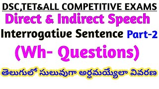 Direct& Indirect Speech|Wh questions| Interrogative Sentences| englisg grammar