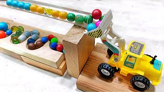 Marble Run ASMR Race ☆ HABA Slope & Train,Dump Truck, Excavator Ambulance Forklift Garbage Truck