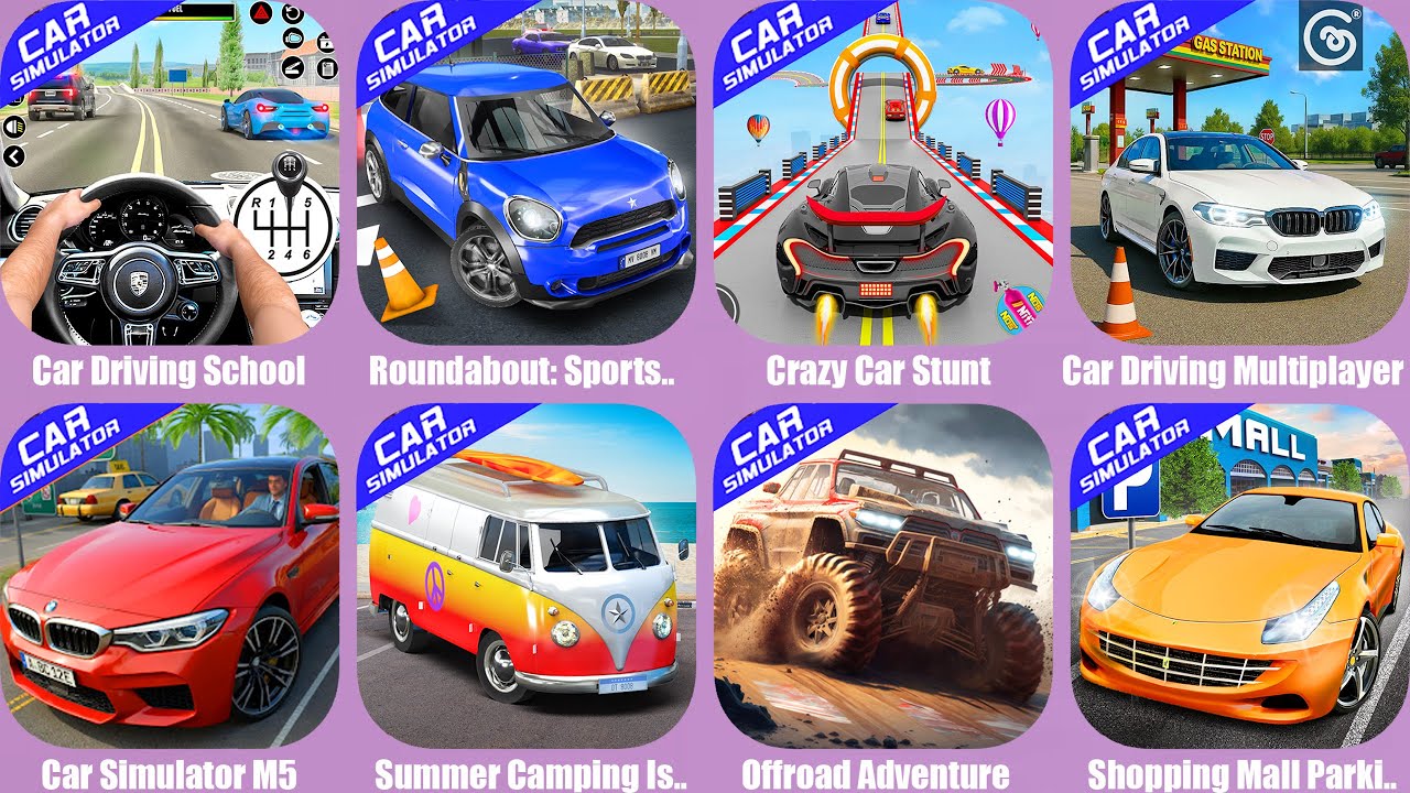 Car Driving School,Roundabout: Sports Car Sim,Car Simulator M5,Offroad Adventure,Shopping Mall Parki